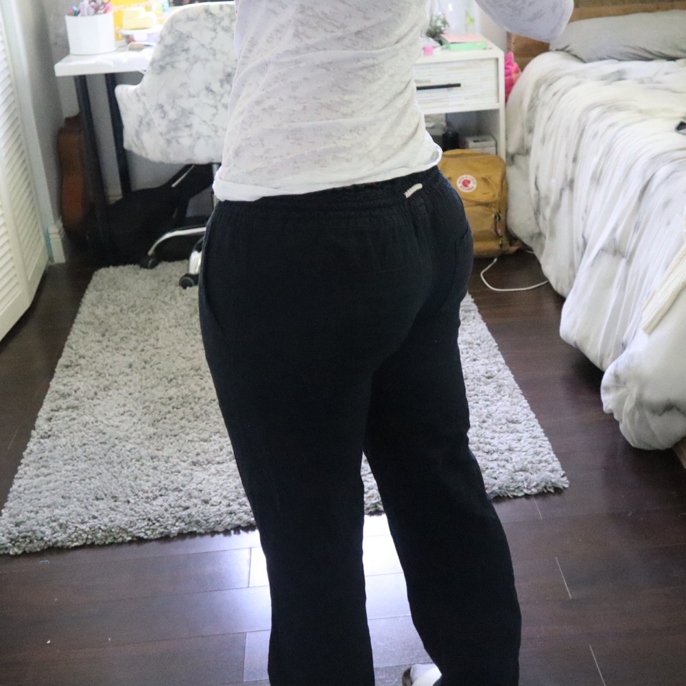 Roxy Oceanside Flare Black Linen Pants - Picture 3 of 5